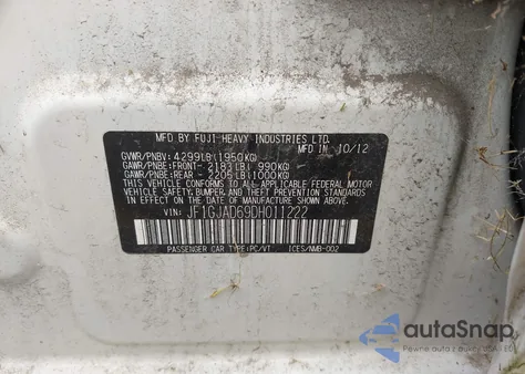 2013 Subaru Impreza 2.0I Premium from USA, damaged, VIN JF1GJAD69DH011222